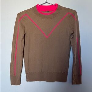 Adam Lippes Brown Knit Sweater with Pink Accent XS